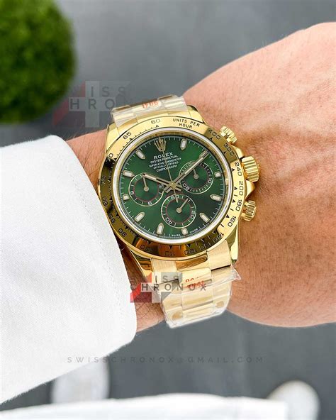 rolex yellow gold green dial daytona|daytona men's rolex solid gold.